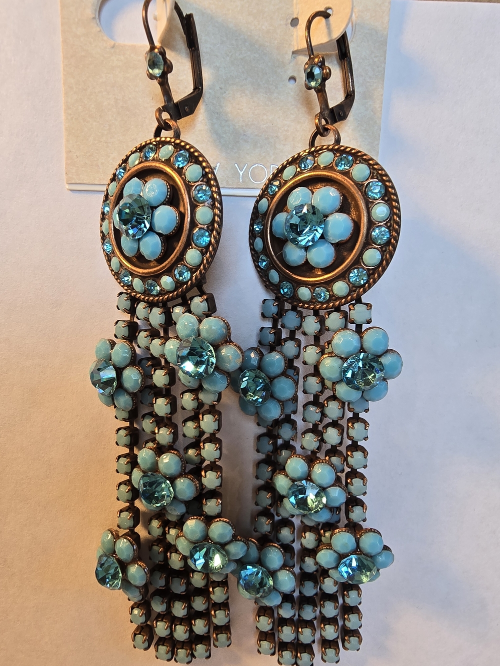 CARA- Turquoise Floral Cascade Drop Earrings - Women Jewelry Shoulder LENGTH